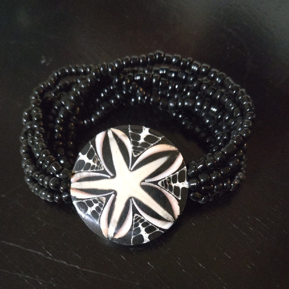 Black Beaded Bracelet with Star Design